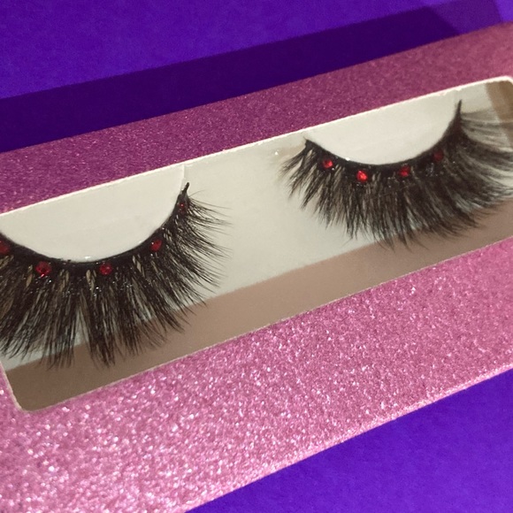 Fake Eyelashes Vampire Party Red Bling Rhinestone Vampy Goth Emo Egirl Falsies - Picture 11 of 13